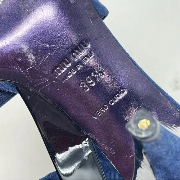Miu Miu Navy Black Suede Patent Leather Slingback Sandals Heels 39.5 - Picture 10 of 11